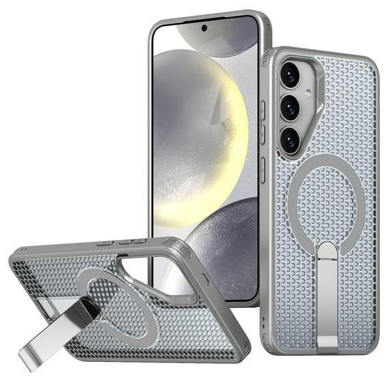 for Samsung Galaxy A15 Magnetic Case, Wireless Charging Support, with Stand, Mil-Grade Drop Protection, Adjustable Bracket for Samsung Galaxy A15 Case, Heat Dissipation Cover, Gray