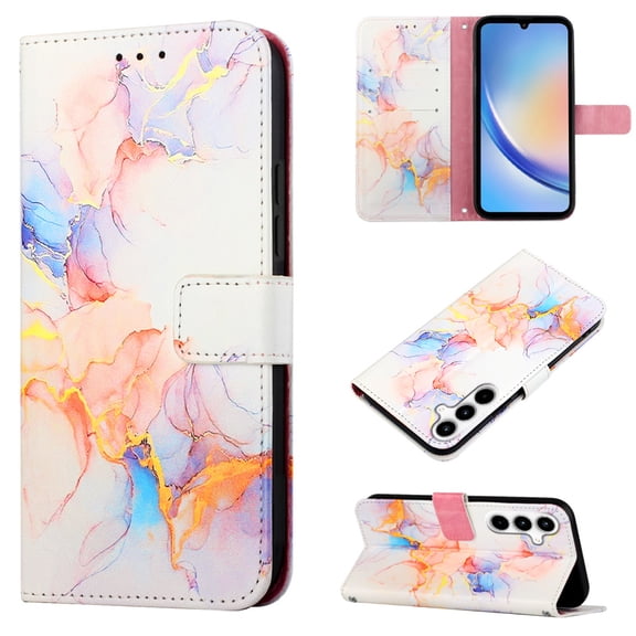 for Samsung Galaxy A15 PU Leather Wallet case, Marble Pattern Credit Card Holder,Flip Folio Book Kickstand Cover Women Men with Long + Short Strap for Samsung Galaxy A15, Galaxy