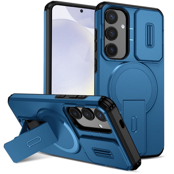 For Samsung Galaxy A15 Phone Case,Compatible with Wireless Charging,With Invisible Contractile Kickstand,Camera Cover,2-in-1 Hybrid Heavy Duty Shockproof Non-Slip Durable Phone Case,Blue