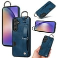 thumbnail image 1 of for Samsung Galaxy A15 Wallet Case with Card Holder, Hand Wrist Strap Loop Holder Kickstand, Finger Grip Ring Buckle PU Leather Double Buttons Shockproof Cover for Samsung Galaxy A15, Blue, 1 of 10