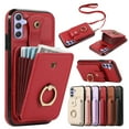 thumbnail image 1 of for Samsung Galaxy A15 Wallet Case with Card Holder, PU Leather Case with Ring Holder Kickstand, Snap Button Card Slots Case for Women Men for A15 with Crossbody Strap - Red, 1 of 9