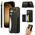thumbnail image 1 of for Samsung Galaxy A15 Wallet Case with Card Slots, Hand Wrist Strap Rotate Ring Design, Finger Grip Ring PU Leather Magnetic Button Shockproof Purse Phone Cover for Galaxy A15, Black, 1 of 7