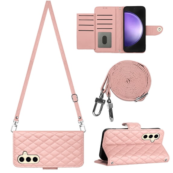 for Samsung Galaxy A15 Wallet Case, Elegant Card Holder Cash Slot PU Leather Kickstand Shoulder Strap Shockproof Protective Flip Women Girls Case Cover for Samsung Galaxy A15, Coralpink