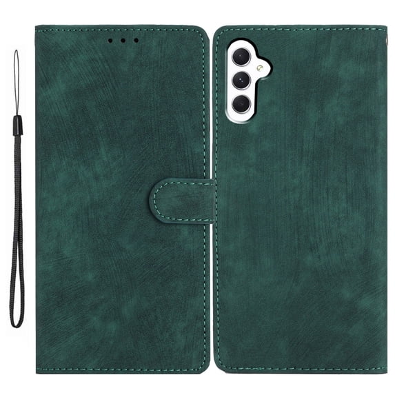 for Samsung Galaxy A15 Wallet Case, Premium PU Leather Card/Photo Slots Shockproof Classic with Wrist Strap Cash Pocket Wallet Purse Slim Flip Case Cover for Samsung Galaxy A15, Green
