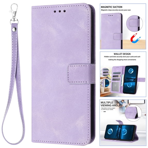 for Samsung Galaxy A15 Wallet Case with RFID Blocking Credit Card Holder, Magnetic Closure PU Leather Folio Flip Kickstand Shockproof Cover with Hand Strap Phone Case,Purple