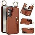 thumbnail image 1 of for Samsung Galaxy A15 Zipper Wallet Case, Premium Lychee Texture PU Leather Double Magnetic Clasp Flip Kickstand Credit Card Slots Shockproof Portable Metal Ring Hook Phone Case,Brown, 1 of 9