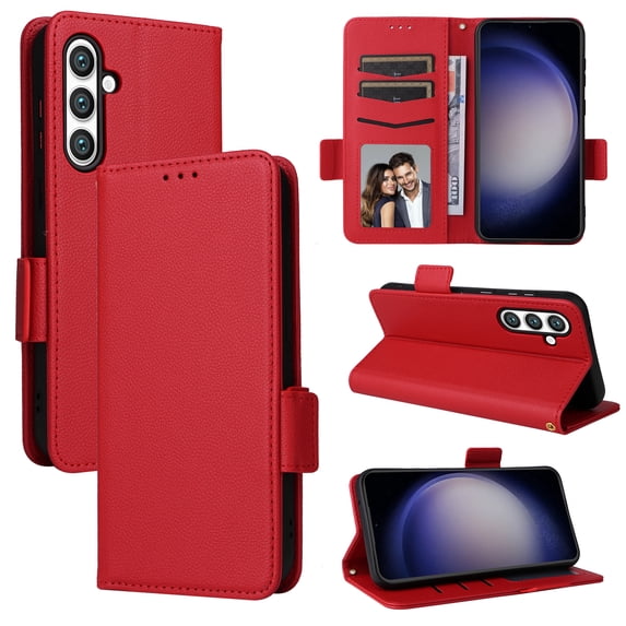 for Samsung Galaxy A16 4G/5G Case, Classic Design PU Leather Wallet Magnetic Closure Flip Case with Kickstand Card Holder Slot Shockproof Protective Cover for Samsung Galaxy A16 4G/5G - Red
