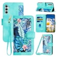 thumbnail image 1 of for Samsung Galaxy A16 5G/4G Case, PU Leather Magnetic Closure RFID Blocking Card Slots Kickstand Shockproof Flip Wallet Handbag Flowers Case with Wrist Strap Shoulder Strap for Women & Girls, Green, 1 of 9