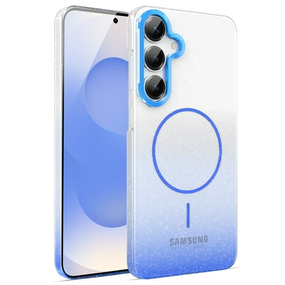 for Samsung Galaxy A16 5G/4G Clear Glitter Case with Gradient Color, Luxury Magnetic Back Compatible with MagSafe, Support Wireless Charging PC Protective Cover, Lightweight & Anti-Scratch, Blue