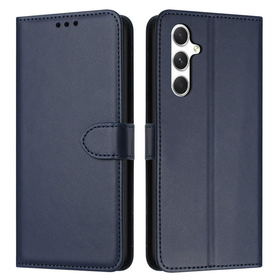 for Samsung Galaxy A16 5G/4G Flip Wallet Case — Premium PU Leather TPU Protective Cover with Credit Card Slots Cash Slot Magnetic Anti-Scratch Shock-Absorbent Kickstand Wrist Strap Phone Case, Blue