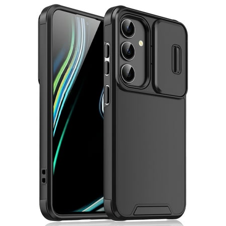 for Samsung Galaxy A16 5G/4G Heavy Duty Case with Camera Sliding Cover, Support Wireless Charging Hybrid TPU & PC Smoothly Anti-Fingerprint Slim Case Compatible with Samsung Galaxy A16 5G/4G, Black