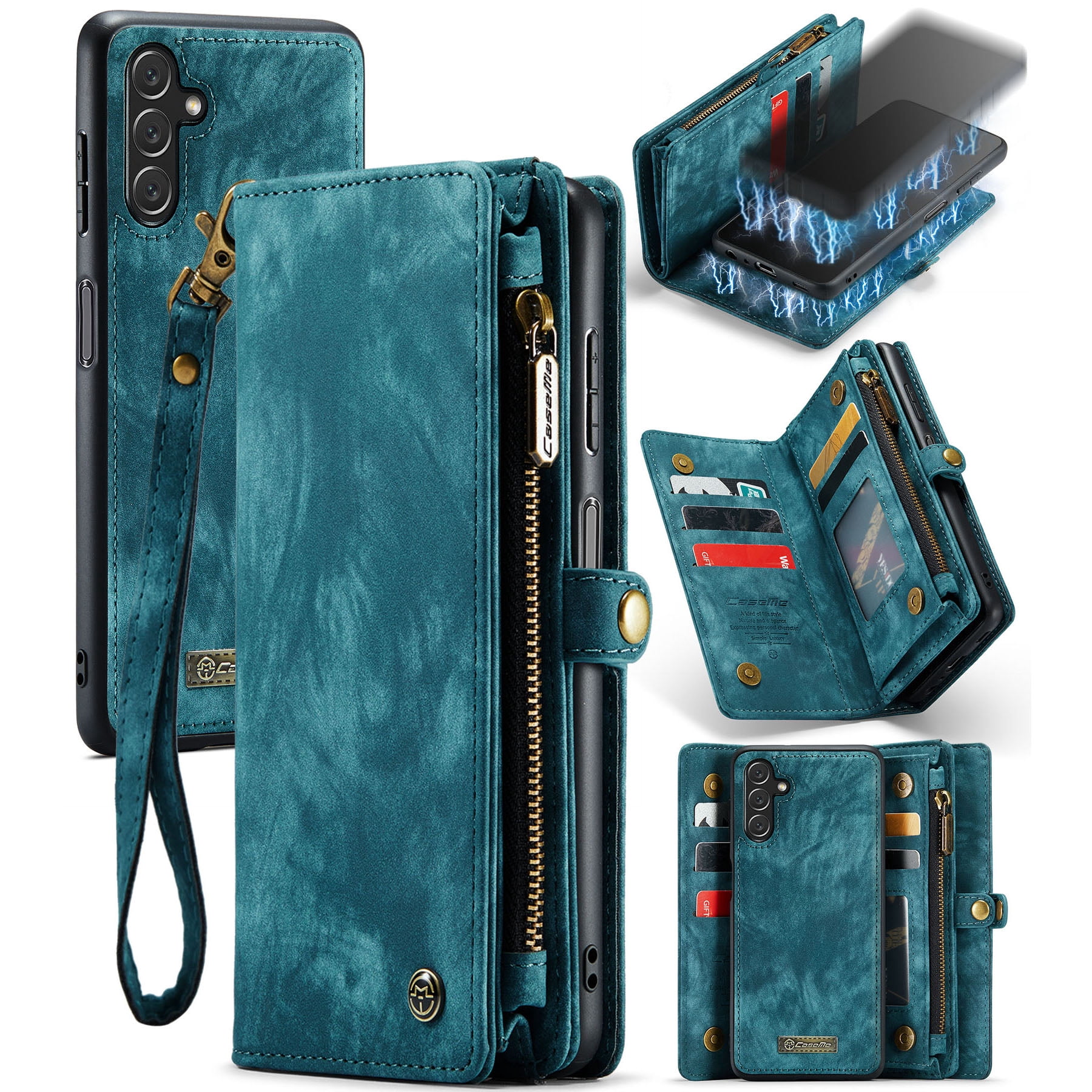 for Samsung Galaxy A16 5G/4G Premium PU Leather Folding Case, Multiple Card Slots Design, Wrist Strap Zipper Pocket Kickstand Magnetic Snap, Wireless Charging for Samsung Galaxy A16 5G/4G, Green