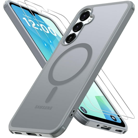 for Samsung Galaxy A16 5G Case with 2X Screen Protector, Magnetic Military Grade Shockproof Case Translucent Back Slim Rugged Bumper Cover for Galaxy A16 5G Phone Case-6.7 inch, Grey