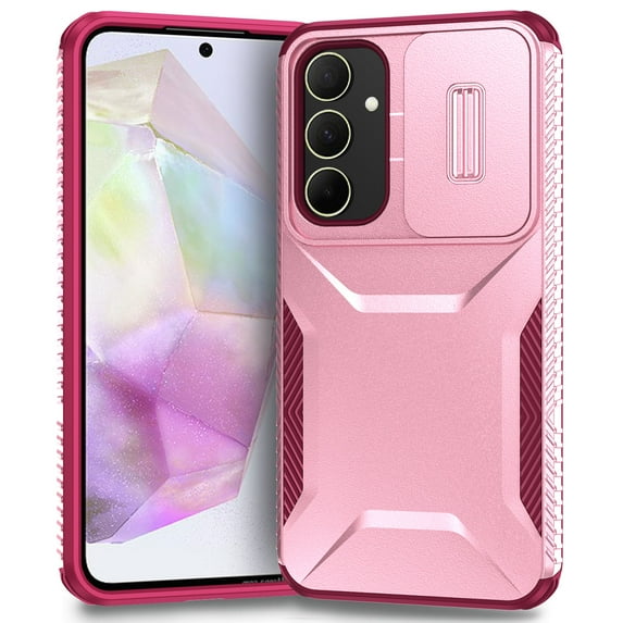 for Samsung Galaxy A16 5G Case with Built-in Camera Lens Slide Cover, Heavy-Duty Shockproof Rugged Case Heavy Duty Bumper Shockproof Phone Cover for Samsung Galaxy A16 5G,Pink