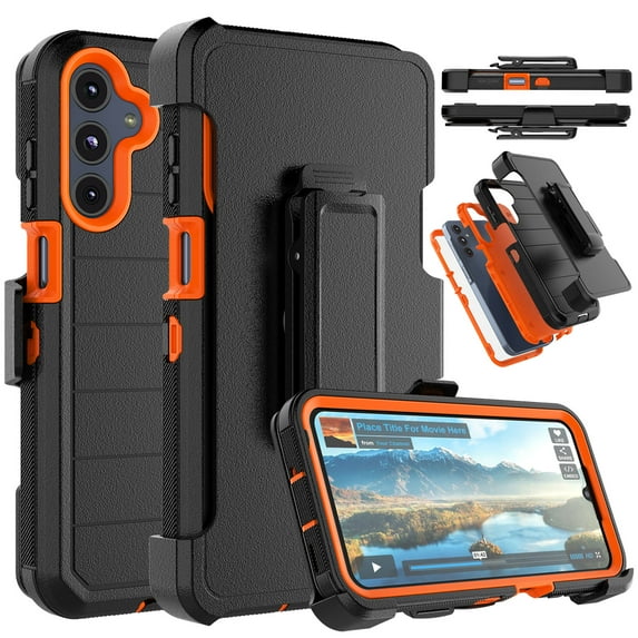 For Samsung Galaxy A16 5G Case with Built-in Screen Protector and Holster Belt Clip, Military Grade Protection Shockproof Heavy Duty Rugged Kickstand Phone Cover for Galaxy A16 5G Case - Orange