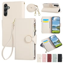 for Samsung Galaxy A16 5G Crossbody Wallet Case with Card Holder - Large Capacity PU Leather Case with Stand & Lanyard & Wrist Strap, Shockproof Magnetic Clasp Protective Phone Cover, Beige