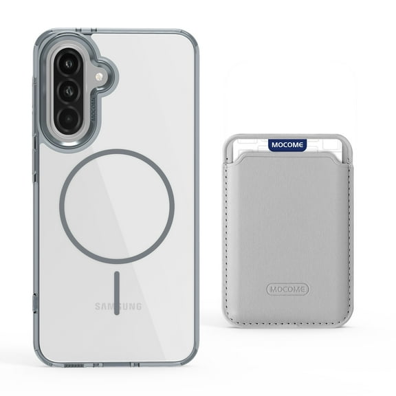For Samsung Galaxy A16 5G Magnetic Clear Wallet Phone Case,Magnetic Detachable Card Holder,Compatible with Mag-Safe,Military-Grade Protection,Shockproof Transparent Thin Fit Phone Case,Gray