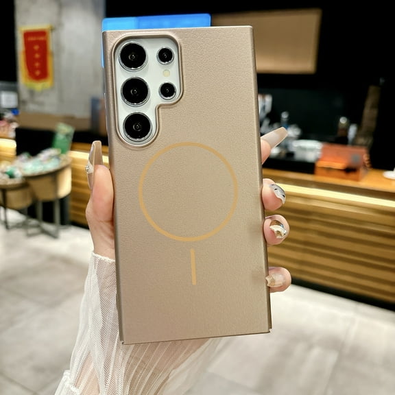 For Samsung Galaxy A16 5G Magnetic Phone Case,Lychee Pattern PU Leather Back,Compatible with Mag-Safe,Ultra Slim Hard PC Shockproof Anti-Scratch Thin Fit Premium Durable Phone Case,Desertgold