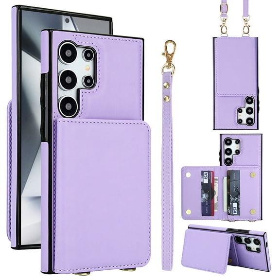 For Samsung Galaxy A16 5G PU Case for Women Girls, Crossbody Wallet Case with Card Slot Lanyard & Wrist Strap Shockproof Purse Flip Back Kickstand Case For Samsung Galaxy A16 5G,Violet