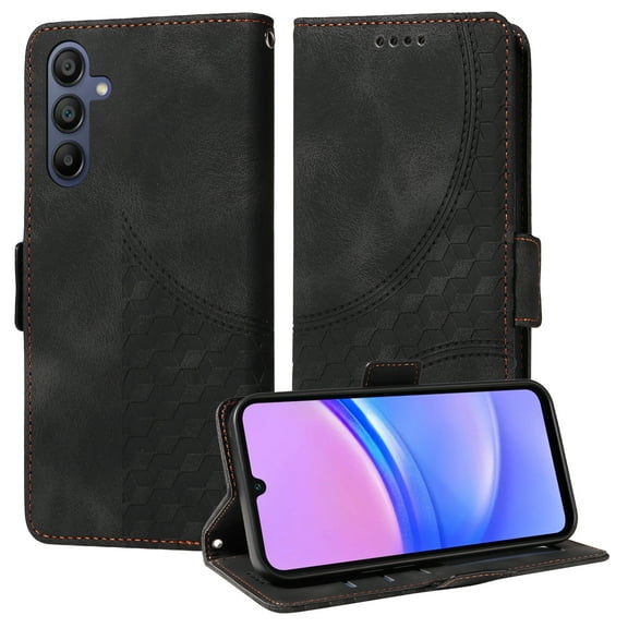 for Samsung Galaxy A16 5G Pattern Wallet Case, Magnetic Closure PU Leather Wallet Flip Case with Card Holder Kickstand Purse Phone Cover with Wrist Strap for Samsung Galaxy A16 5G, Black