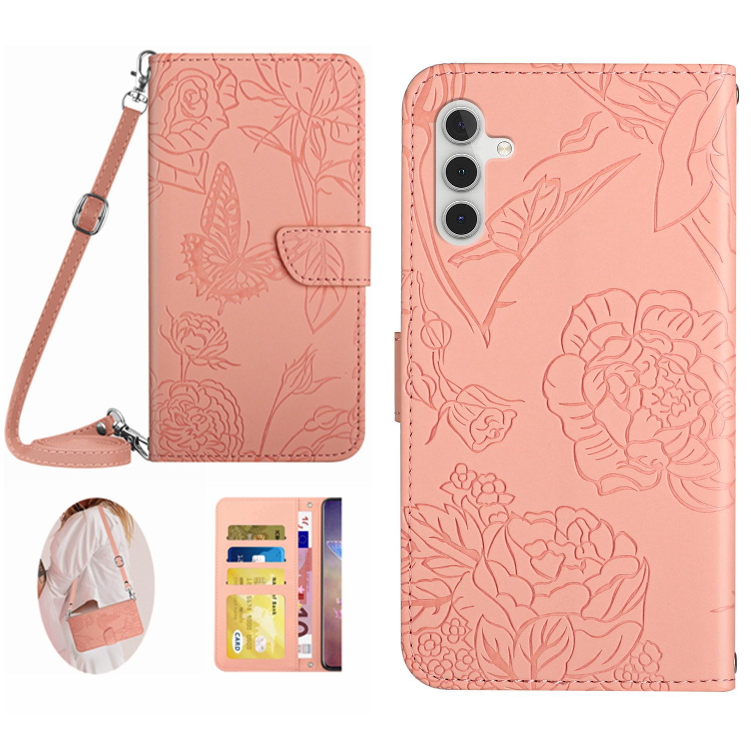 for Samsung Galaxy A16 5G Phone Case Wallet,Crossbody Strap & Short ...