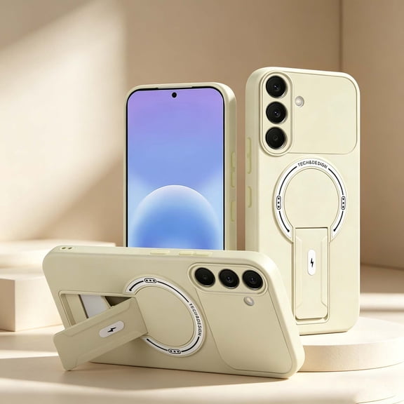 For Samsung Galaxy A16 5G Phone Case,With Invisible Contractile Kickstand,Compatible with Wireless Charging,Ultra Slim Shockrpoof Skin Feeling Anti-Scratch Protection,Durable Phone Case,Beige