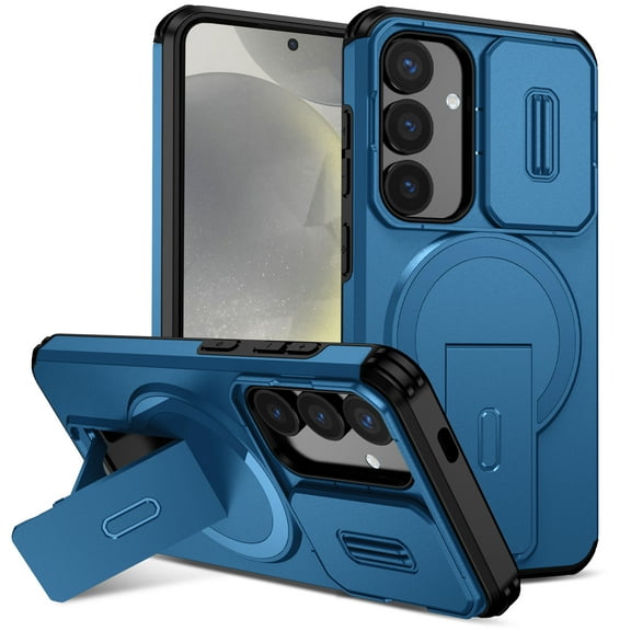 For Samsung Galaxy A16 5G Rugged Phone Case,With Invisible Kickstand,Compatible with Mag-Safe,With Camera Lens Cover,Shockproof Anti-Scratch Drop Protection Durable Heavy Duty Phone Case,Blue