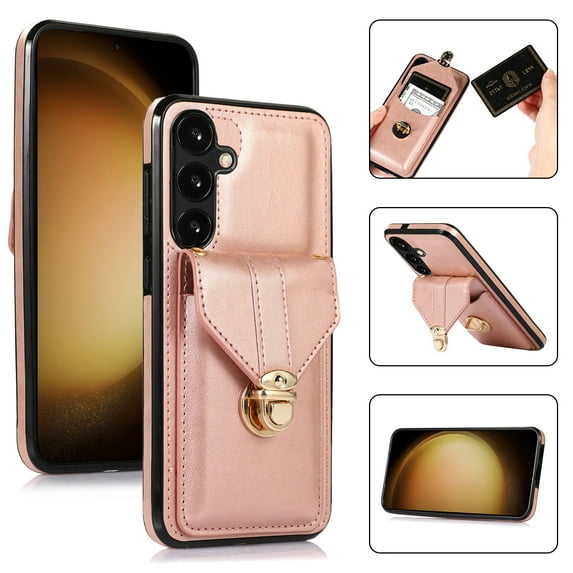 for Samsung Galaxy A16 5G Wallet Case Crossbody, Phone Case with Card Holder Shoulder Strap, Elegant PU Leather Metal Buckle Purse Cover for Samsung Galaxy A16 5G Women Girls - Rosegold