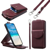 For Samsung Galaxy A16 5G Wallet Case, Crossbody Strap & Wrist Lanyard,Minimalist PU Leather ID Cash Credit Card Holder Slots Magnetic Closure Kickstand Folio Flip Protective Cover,Winered