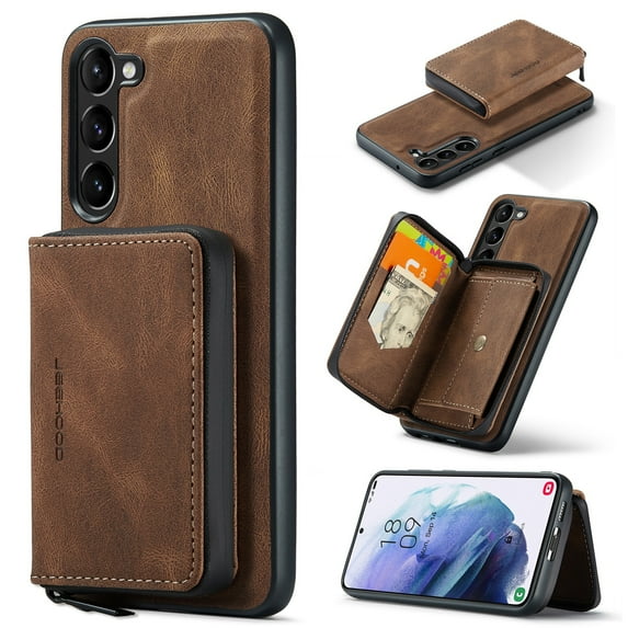 for Samsung Galaxy A16 5G Wallet Case, Minimalist Luxury PU Leather Magnetic Detachable Credit Card Holder, 2 in 1 Zipper ID Cash Slot, Magnetic Closure Kickstand Folio Flip Slim Cover,Brown