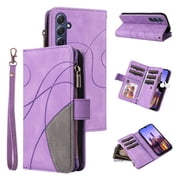 for Samsung Galaxy A16 5G Wallet Phone Case with 9 Card Holder Zipper Pocket, Magnetic Closure Premium Folio PU Leather Flip Case with Wrist Strap for Samsung Galaxy A16 5G,Purple