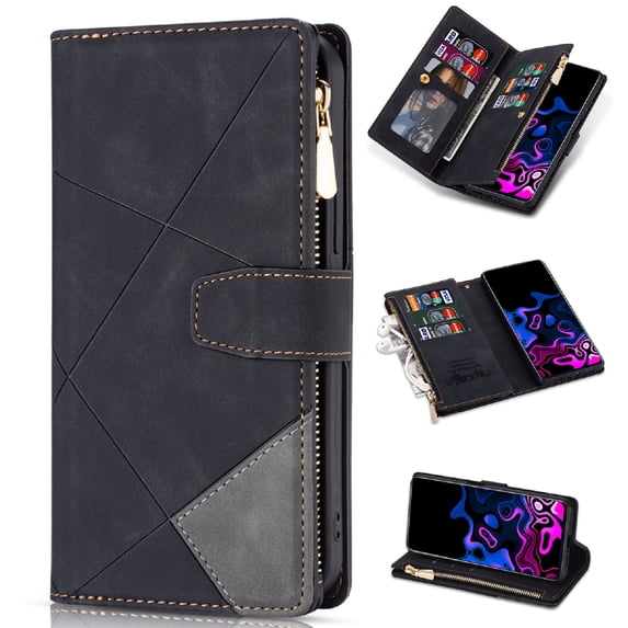 for Samsung Galaxy A16 5G Zipper Wallet Case with Credit Card Holder, Premium PU Leather Flip Stand Cover with Magnetic Clasp Shockproof Protective Case for for Samsung Galaxy A16 5G, Black