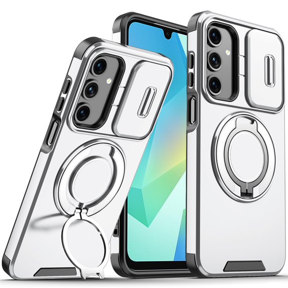 for Samsung Galaxy A16/A17 Case, Military Grade Shockproof Bumper Rugged Rotating Stand Ring Holder Anti-Scratch Magnetic Cover Compatible with Car Mount Case,Siver,For Galaxy A16/A17