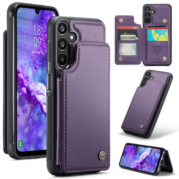For Samsung Galaxy A16 Case with Card Holder, Wallet Flip Cover Case with RFID Blocking, Durable Leather Kickstand Magnetic Clasp Shockproof Phone Case for Women Men,Purple