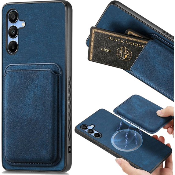 for Samsung Galaxy A16 Case with Detachable Credit Card Holder Slot, Magnetic Slim Scratch Resistant Ultra-Thin Case for Samsung Galaxy A16. TCK-Retro Blue