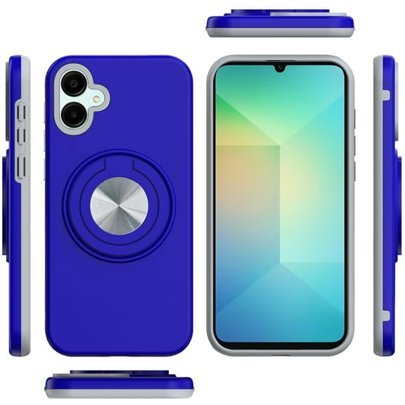 For Samsung Galaxy A16 Case, Metal Matte Hybrid with Invisible Rotational Ring Stand, Car Mount Friendly, Military Grade Slim Fit Sturdy Phone Cover (Blue)