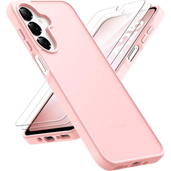 for Samsung Galaxy A16 Case, Samsung Galaxy A16 5G Phone Case with 2 Pack HD Screen Protector, Translucent Matte Back Military Grade Shockproof Anti-Fingerprint Protective Cover - Light Pink