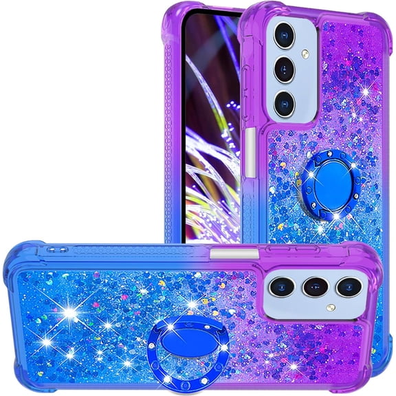 for Samsung Galaxy A16 with Ring Kickstand, Girls Women Bling Cute Glitter Flowing Liquid Floating Sparkle Cover Gradient Quicksand Case for Samsung Galaxy A16. JB-Purple Blue