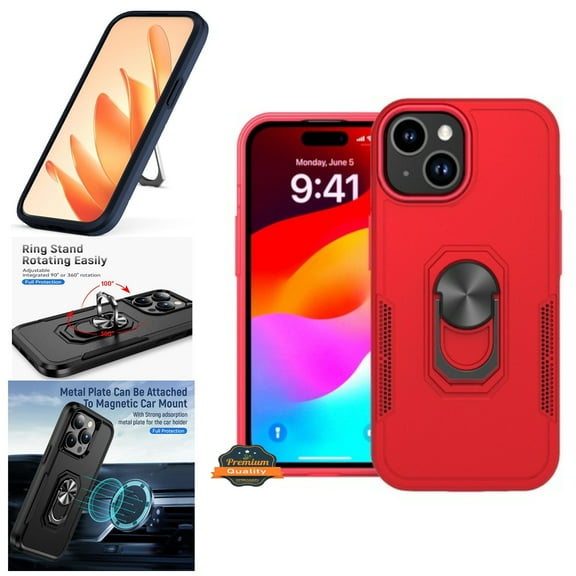 For Samsung Galaxy A16 Slim Hybrid Case with Ring Stand 360° Rotate & Magnetic Back Grip Kickstand Military Grade Shockproof Phone Case Cover by Xpression, Red