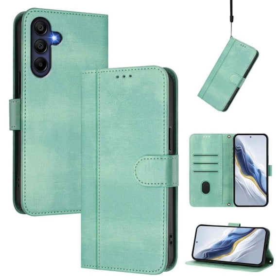 For Samsung Galaxy A17 5G 6.7inch Phone Case Wallet, Flip Leather TPU Cover with Card Holder Wrist Strap Shockproof Phone Case,Mint Green,For Galaxy A17