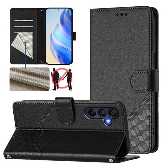 For Samsung Galaxy A17 5G 6.7inch Phone Case Wallet, RFID Blocking Magnetic Buckle Flip Leather TPU Cover with Card Holder Wrist Strap Shockproof Phone Case,Black,For Galaxy A17 5G
