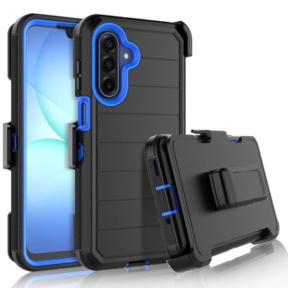 For Samsung Galaxy A17 5G Case with Built-in Screen Protector and Belt-Clip Holster, Tekcoo Military Grade Shockproof Rugged Full Protective Phone Case Kickstand Cover for Galaxy A17 5G - Blue
