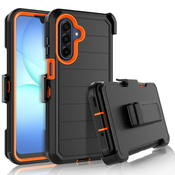 For Samsung Galaxy A17 5G Case with Built-in Screen Protector and Belt-Clip Holster, Tekcoo Military Grade Shockproof Rugged Protective Phone Case Kickstand Cover for Galaxy A17 5G - Orange