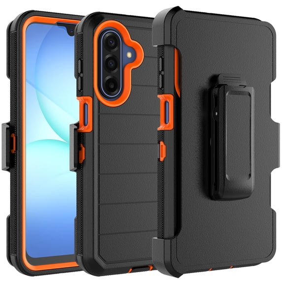 For Samsung Galaxy A17 5G Case with Built-in Screen Protector and Holster Belt Clip, Military Grade Protection Shockproof Heavy Duty Rugged Kickstand Phone Cover for Galaxy A17 5G Case - Orange