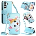 thumbnail image 1 of For Samsung Galaxy A17 5G Case Cat Pattern Buckle Zipper Wallet  5-card  Flip Wallet Leather With Card Holder Magnetic Closure Phone Cases Cover With Shoulder Strap and Wrist Strap,Blue, 1 of 11