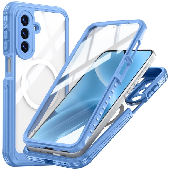 for Samsung Galaxy A17 5G Case, Magnetic Wireless Charger Full-Body Protection Shockproof Rugged Clear Bumper Frame Case Cover with Built-in Screen Protector for Samsung Galaxy A17 5G, Blue