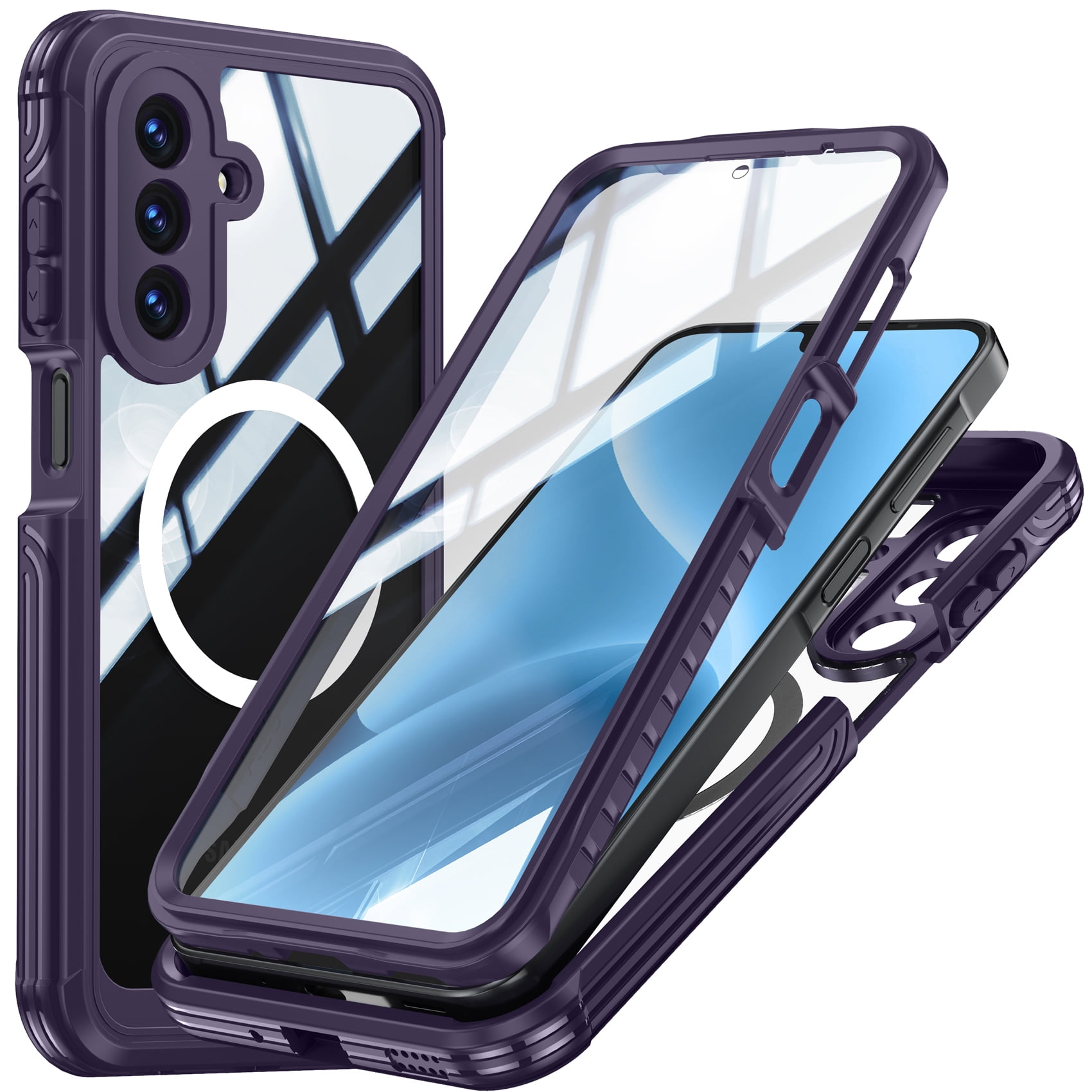 for Samsung Galaxy A17 5G Case, Magnetic Wireless Charger Full-Body Protection Shockproof Rugged Clear Bumper Frame Case Cover with Built-in Screen Protector for Samsung Galaxy A17 5G, Purple