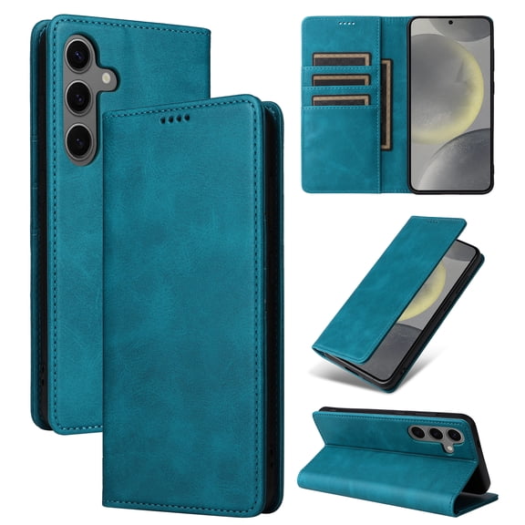 For Samsung Galaxy A17 5G Case, Premium PU Leather Wallet Folio Cover with RFID Blocking Card Holders and Kickstand, Shockproof Full-Body Protective Flip Magnetic Closure Phone Case,Bluegreen