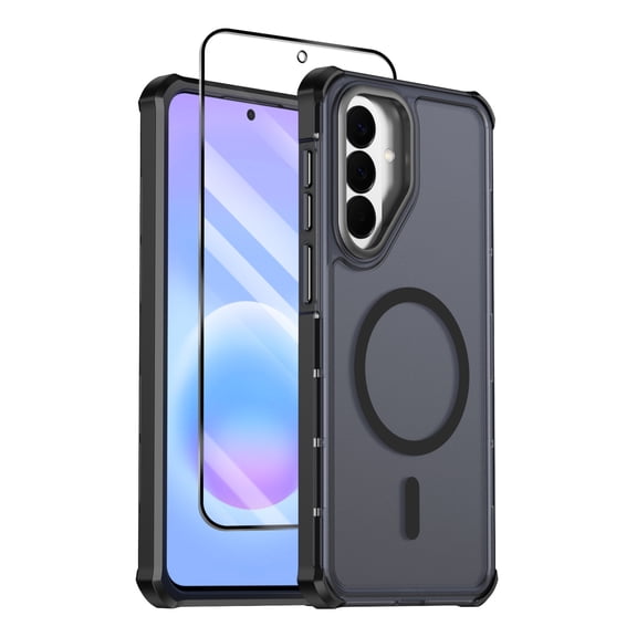 For Samsung Galaxy A17 5G Case with Screen Protector, Magnetic MagSafe Compatible, Military Grade 12ft Drop Tested Shockproof Case, Matte Translucent Slim Cover, Black