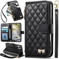 thumbnail image 1 of for Samsung Galaxy A17/A26 Leather Case Classic Diamond Quilted Checkered Pattern Wallet, Multi-layer Card Slot, Magnetic Clasp, Wrist Strap, Metal Bow, 1 of 9